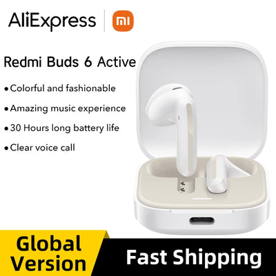 سماعات Xiaomi Redmi Buds 6 Active الجديدة كليًا تدوم 30 ساعة مع بطارية طويلة الأمد وصوت واضح وسماعة مريحة للارتداء