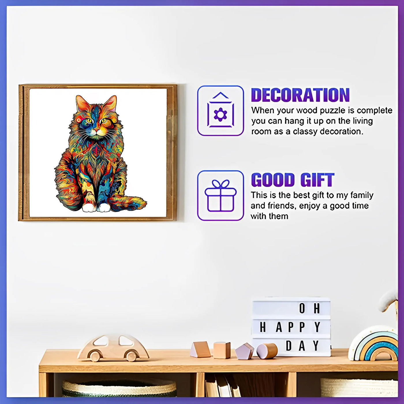 unique Cat Pattern Wooden Puzzle,Irregular Animal Shapes,  Leisure toys, The Gift for Halloween, Christmas, Birthday.