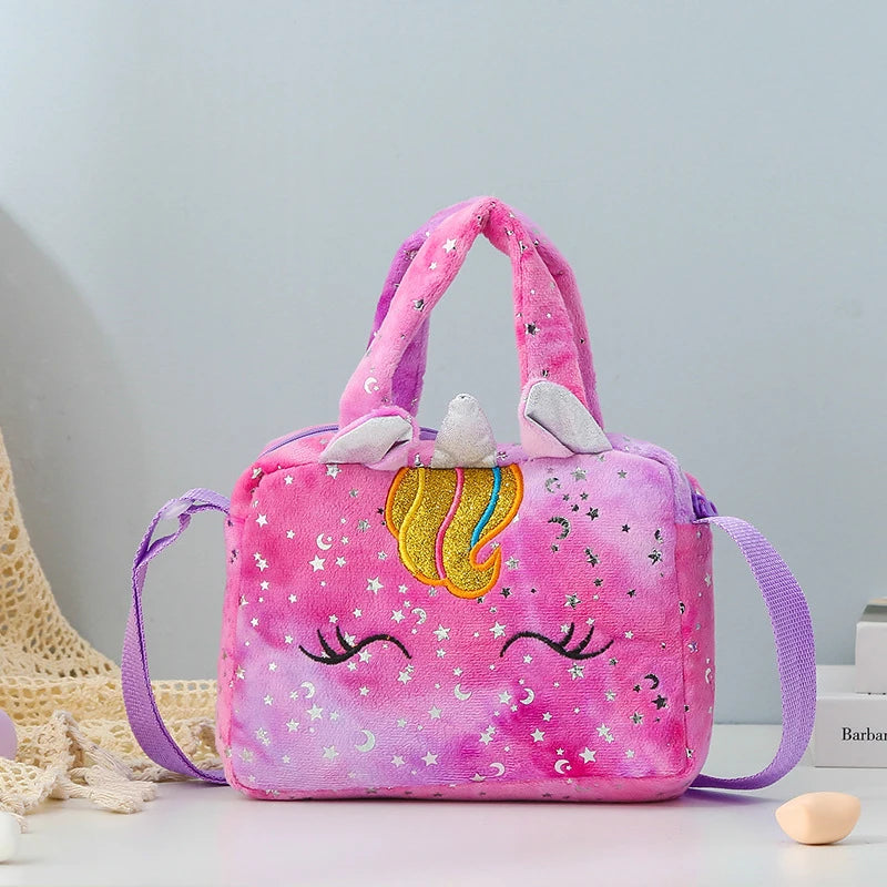 Plush Unicorn Single Shoulder Crossbody Bag for Children's Coin Purse Girl Travel Handbag Cute Student Gift Storage Pencil Bags