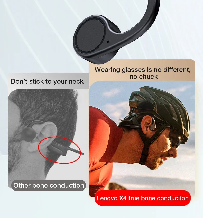 سماعة لينوفو X4 Bone Conduction اللاسلكية الأصلية بتقنية البلوتوث IPX5 مقاومة للماء وسماعة رأس رياضية عالية الدقة تعمل باللمس مع ميكروفون