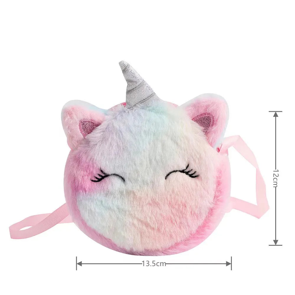 Kids Fashion Plush Shoulder Bag Cute Cartoon Unicorn Wallet Girls Handbag Baby Accessories