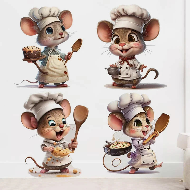 Creative Cartoon Cute Chef Mouse Self-Adhesive Wall Stickers Bedroom Living Room Corner Staircase Home Decoration Sticker M765