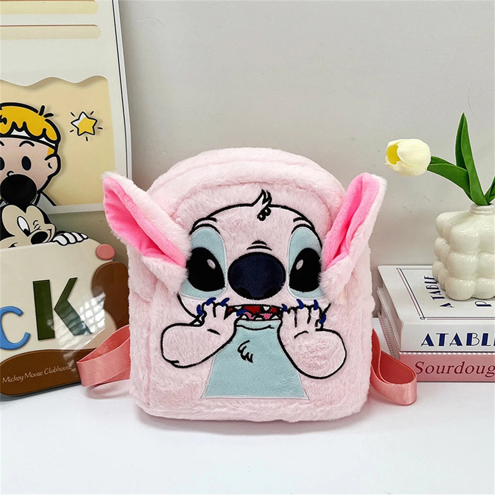 New Disney Plush Backpack Ins Japanese Blue Stitch Funny Cartoon Large-Capacity Student Backpack Kindergarten Bag Child Gift