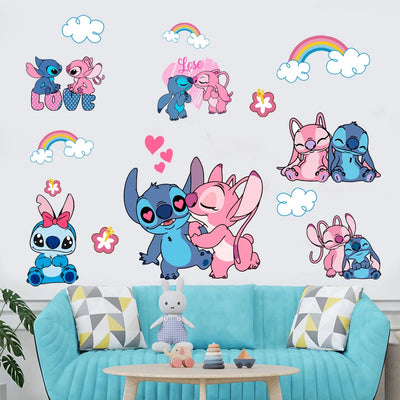 Cartoon Lilo & Stitch Rainbow Wall Stickers For Kid's Room Kindergarten Living Room Bedroom Wall Decoration Animated Poster