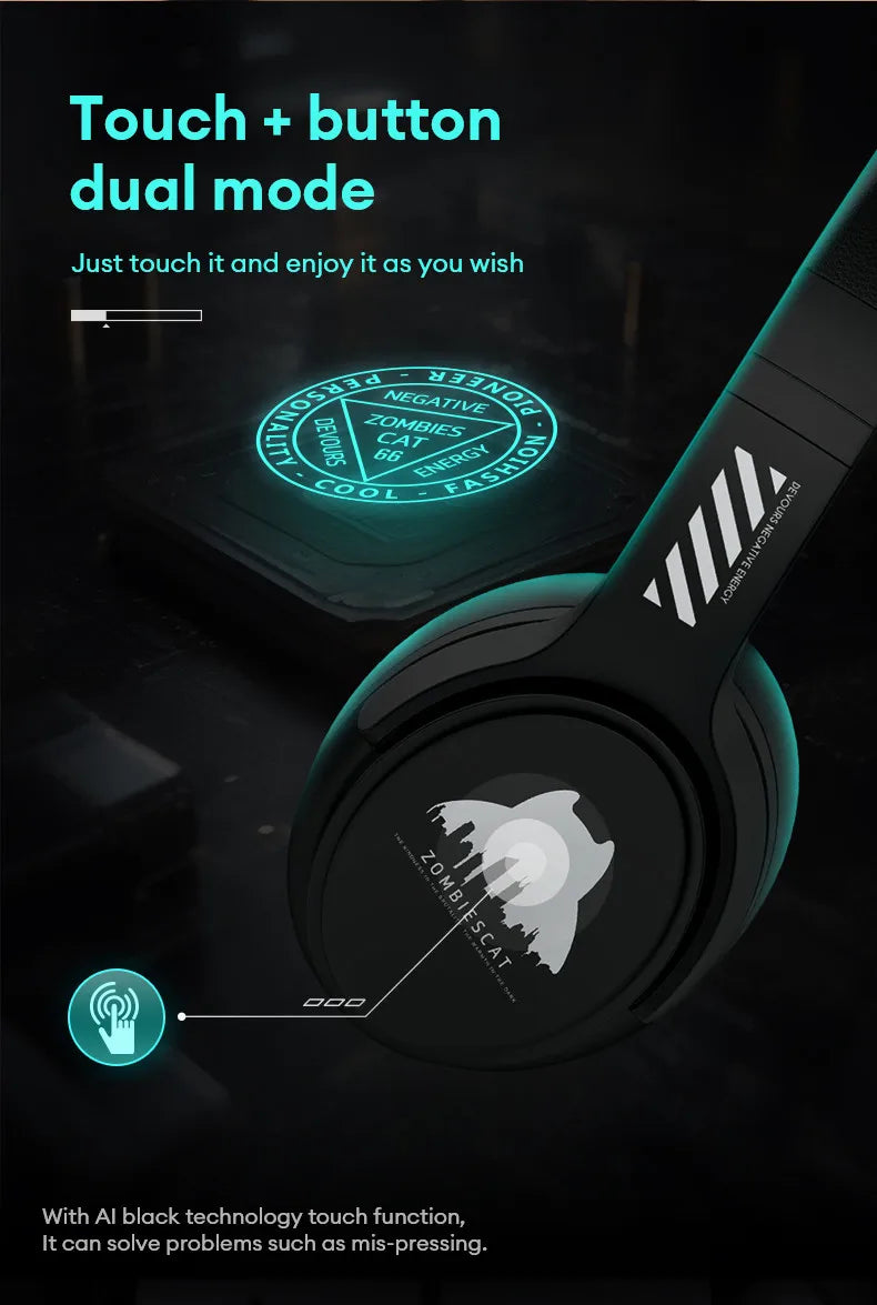 Choice ZOMBIESCAT QCWS-S5 Wireless Bluetooth Headset Ultra Long Life Headphones Bass-Heavy Gaming Noise Canceling Earphones