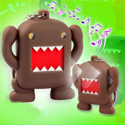 So Cool !!! Ultra Bright LED Cute Mini Domo kun Action Figure Toys LED Flashlight Keychains With Sound Keychain Kids Gifts