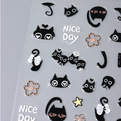 2pcs Black Cat Nail Stickers 3D Cute Cartoon Animal 3D Self-Adhesive Nail Art Decals Sliders Decorations Manicure Accessories