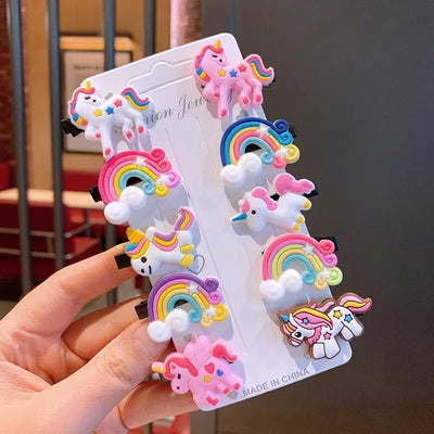 10PCS/Set New Girls Cute Cartoon Unicorn Hair Clips Kids Lovely Hairpins Ice Cream Headband Barrettes Fashion Hair Accessories