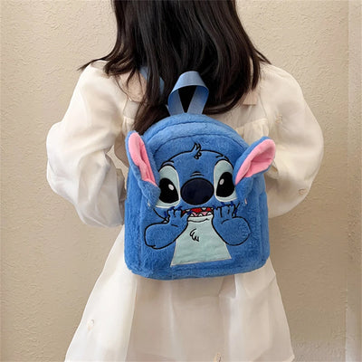 New Disney Plush Backpack Ins Japanese Blue Stitch Funny Cartoon Large-Capacity Student Backpack Kindergarten Bag Child Gift