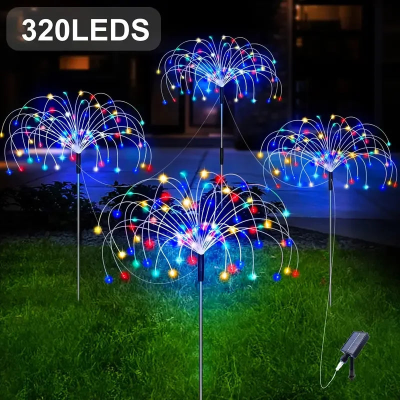 4 Pack 320/240LEDs Solar Firework Lights Outdoor Solar Garden Lights 8 Lighting Modes DIY Starburst Fairy Lights Yard Decoration