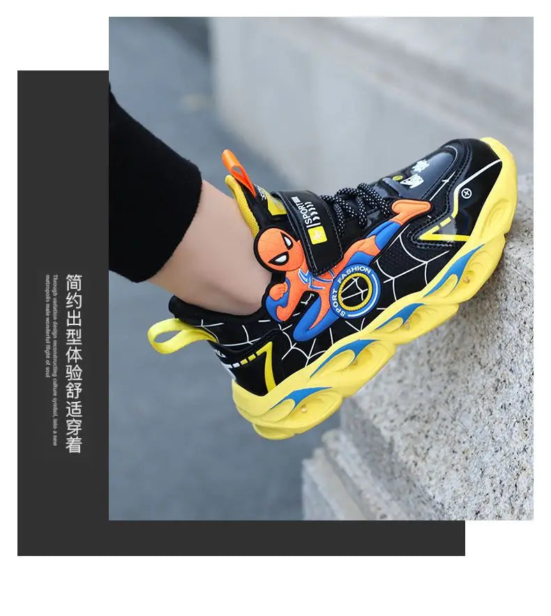 Disney Boys Shoes LED Lights Cartoon Autumn Children's Sports Shoes Leather Non-slip Children's Running Shoes Sneaker Size 25-35