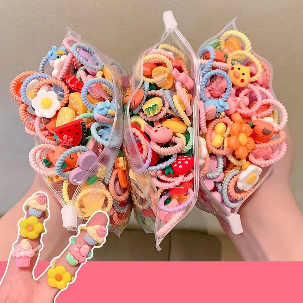 50/100 Pieces of Cute Thumb Hair Ties for Girls, High Elasticity, Does Not Hurt Hair, Sweet Little Girl Hair Rope, Kidsren's