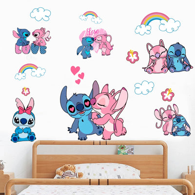 Cartoon Lilo & Stitch Rainbow Wall Stickers For Kid's Room Kindergarten Living Room Bedroom Wall Decoration Animated Poster