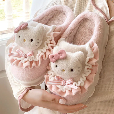 Sanrio Cinnamoroll Plush Slippers Kuromi Women Plushie Cartoon Plush Kawaii Flat Shoes Slippers Shoes Gift Girl Y2K 2024 NEW