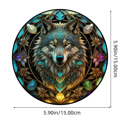 3D Wolf Stained Window Hanging, Wolf Art Pendant For Kitchen Livingroom Office, Halloween Fall Animal Lover Wreath Sign