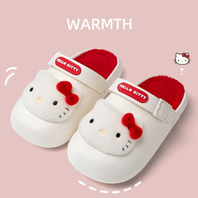 Sanrio Kawaii Cinnamoroll Womens Slippers Sanrio Hello Kitty Kuromi Cartoon Cute Waterproof Soft Fur Warm Indoor Home Shoes  ﻿