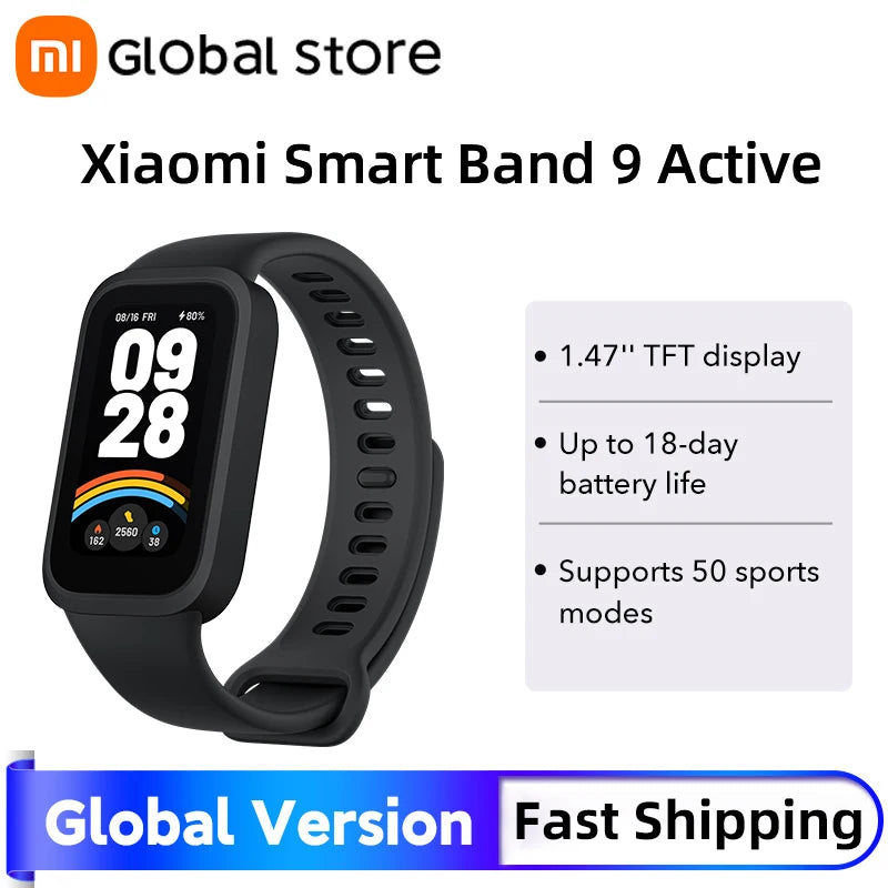 Global version Xiaomi Smart Band 9 Active 1.47'' TFT display 100+ watch faces Up to 18-day battery life, 5ATM water resistance*