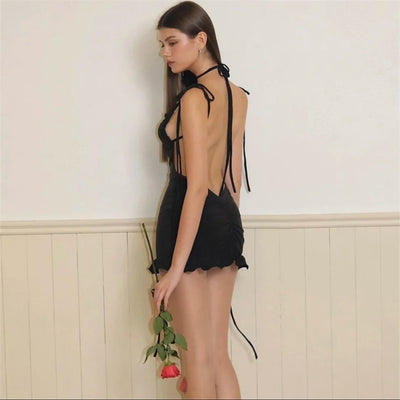 2024 European and American New High end Y2K Sexy Open Back Lace up Slim Fit Spicy Girl Short Skirt