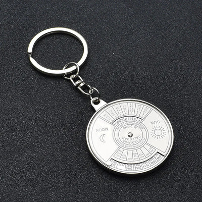 50 Years Perpetual Calendar Keychain Silver Alloy Keyring Key Decoration 8OU9 Car Keychain