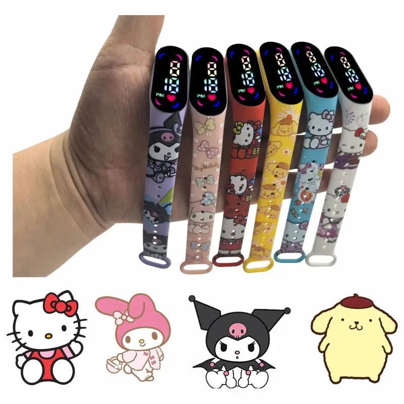 Anime Hello Kitty Kuromi Melody Digital Watch Cartoon Cute Kids Silicone LED Watch Child Birthday Gifts Christmas Party Favors