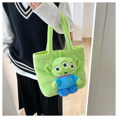 Disney 2024 New Cartoon Plush Doll Shoulder Bag Sweet and Cute Stitch Strawberry Bear Soft Cute Girls Handbag