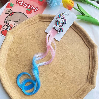 2PCS New Princess Unicorn Multicolour Wig Girls Hairpins Cute Children Headwear Hairgrip Hair Clips Barrettes Hair Accessories