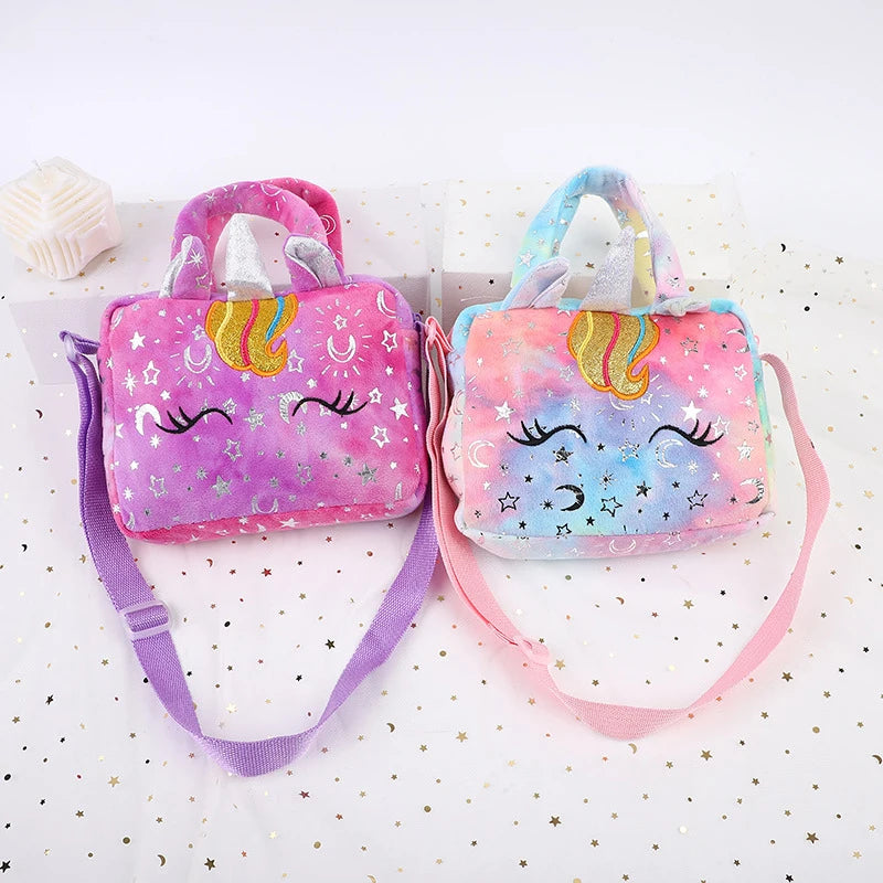 Plush Unicorn Single Shoulder Crossbody Bag for Children's Coin Purse Girl Travel Handbag Cute Student Gift Storage Pencil Bags