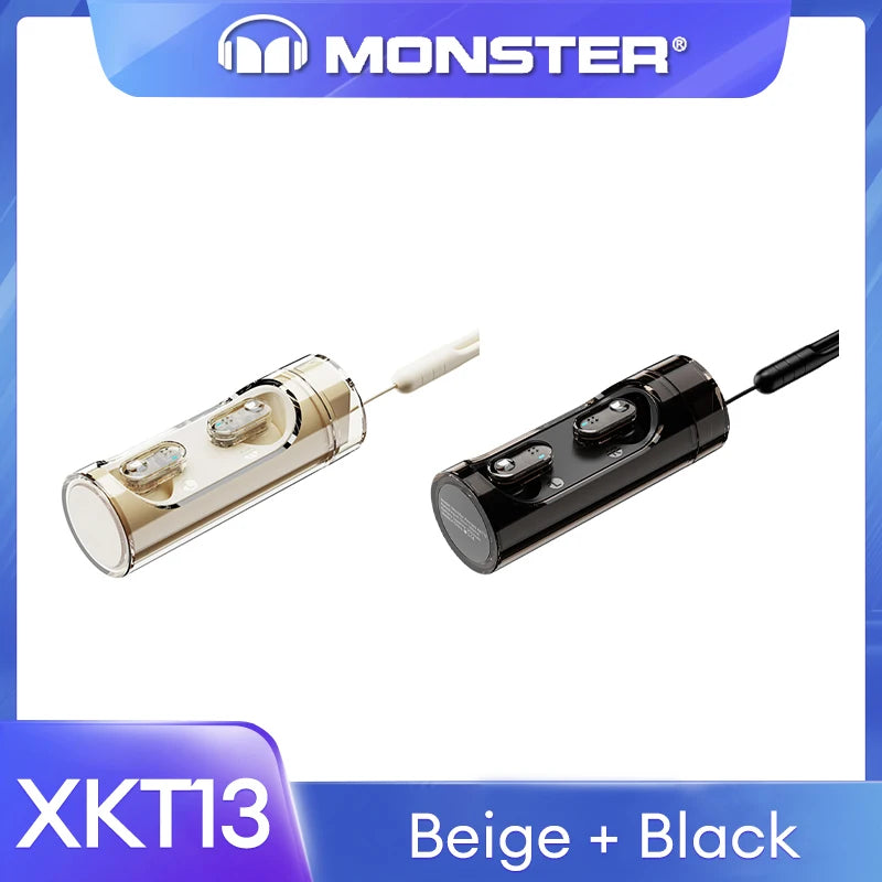 Original Monster V5.3 Wireless Bluetooth Headset XKT13 HIFI Sound Earphones Long Standby Earbuds Rotating Transparent Shell New