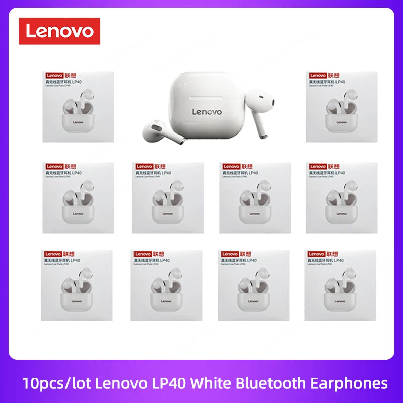 Lenovo Original LP40 TWS 5Pcs 10pcs Earphone Bluetooth Wireless 5.0 Dual Stereo Noise Reduction Bass Touch Control Wholesale