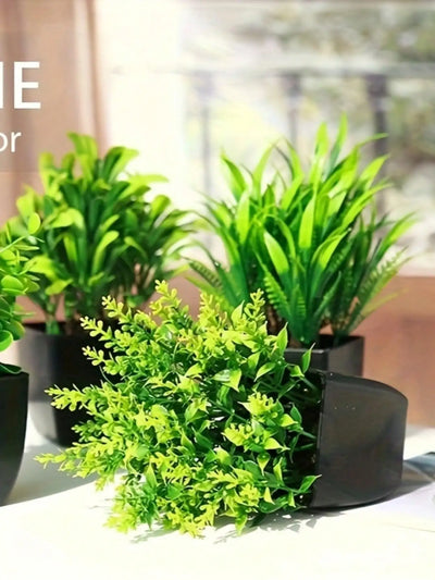 1pc Fake Plant Black Pot, Mini Artificial Eucalyptus Potted Plant for Indoor Home Office Farmhouse Bathroom Table Decorating