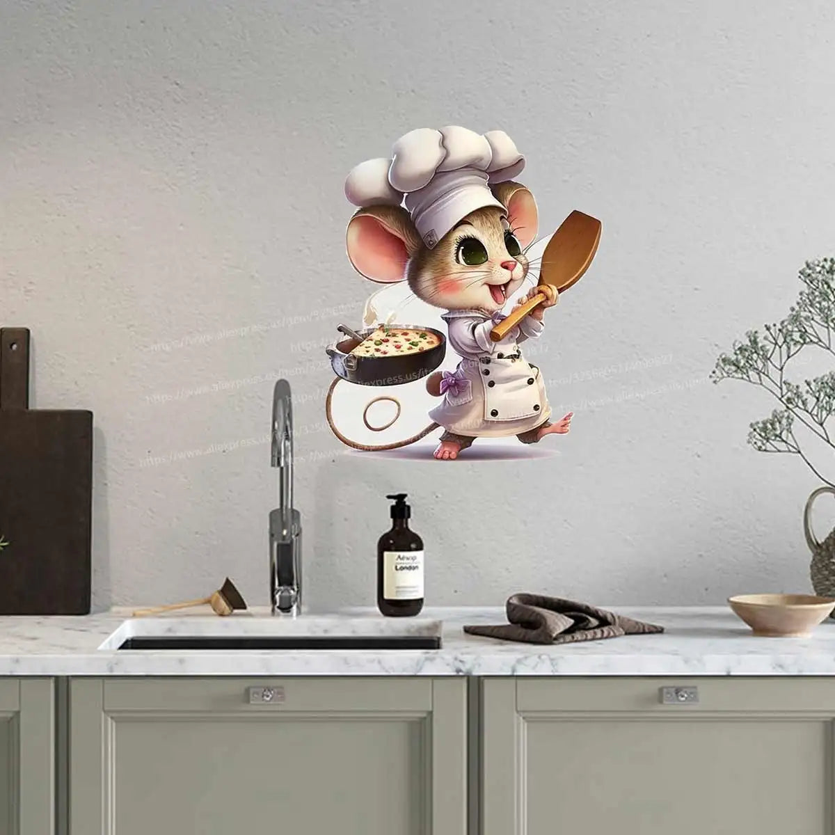 Creative Cartoon Cute Chef Mouse Self-Adhesive Wall Stickers Bedroom Living Room Corner Staircase Home Decoration Sticker M765