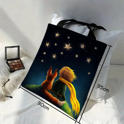 Linen Bag The Little Prince Series Print Canvas Bag Lightweight Shoulder Bag Versatile Shopping Bag Holder Handbag