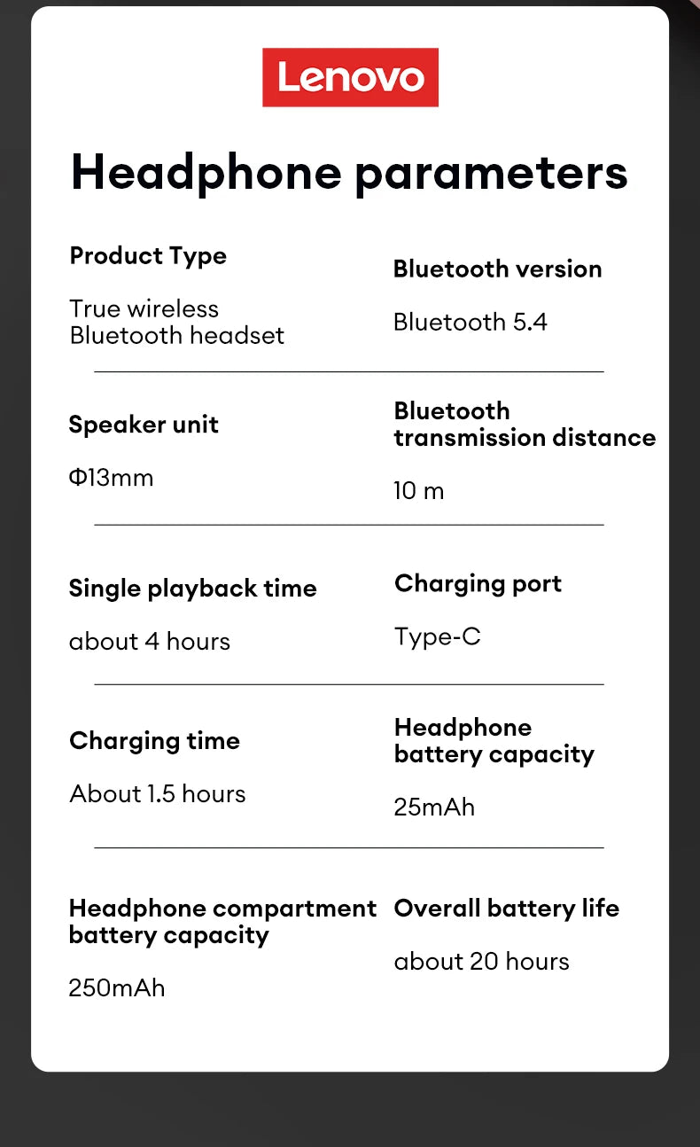 سماعات لينوفو LP19 PRO اللاسلكية الجديدة بتقنية البلوتوث 5.4 مع عمر بطارية طويل وسماعات أذن للألعاب وصوت ستيريو عالي الدقة وسماعة رأس للموسيقى مع ميكروفون