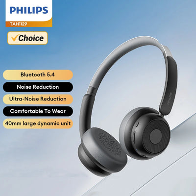 Choice Original Philips TAH1129 Bluetooth V5.4 Earphones Wireless Over The Ear Headset Noise Cancellation Gaming 60H Earbuds New