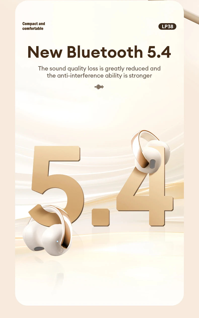 Original Lenovo LP38 TWS Wireless Bluetooth 5.4 Earphones Ear Clip Smart Noise Cancellation Earbuds Game Music Dual Mode Headset