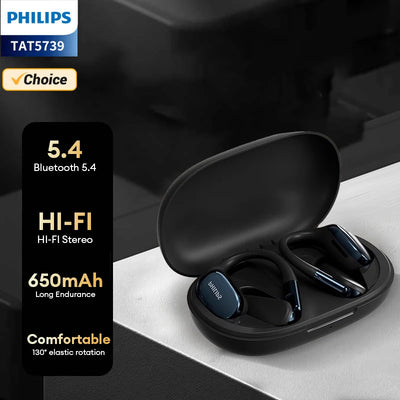 Original Philips TAT5739 Wireless Non in-Ear Bluetooth V5.4 Headset Deep Bass Music Headphones Open Air Waterproof Sport Earbuds