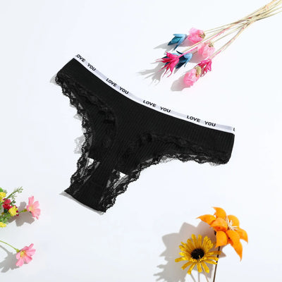 3Pcs/Lot Lace Thong Women's Tanga Low Waist Sexy Lingeries Cotton Panties Laides T Back Pants Girls Underwear Female Underpants