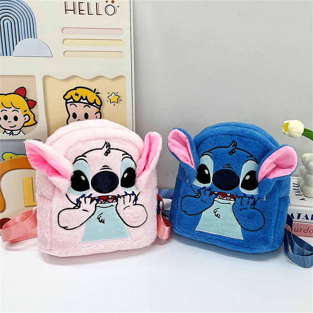 New Disney Plush Backpack Ins Japanese Blue Stitch Funny Cartoon Large-Capacity Student Backpack Kindergarten Bag Child Gift