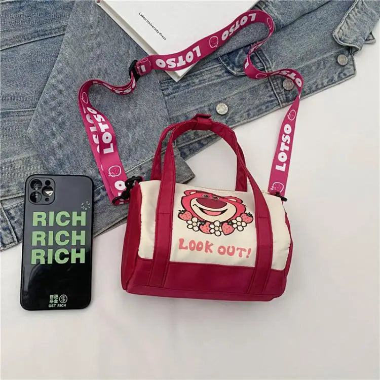 Disney Stitch Canvas Bucket Bag Kawaii Cartoon Handbag Casual All-Match Crossbody Bag Portable Satchel Tote Fashion Backpacks