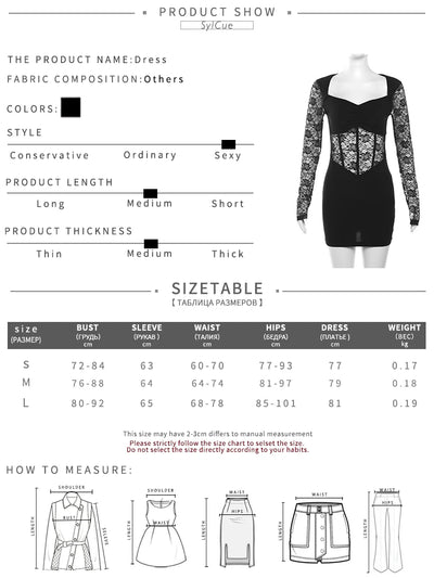 Nibber Black Mysterious Sexy Lace Stitching Mature Fishbone Beautiful Sweet Gentle Women'S Winter Long Sleeve Hip Short Dress