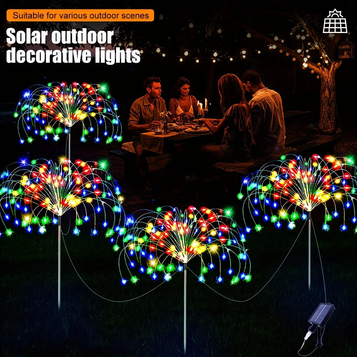 4 Pack 320/240LEDs Solar Firework Lights Outdoor Solar Garden Lights 8 Lighting Modes DIY Starburst Fairy Lights Yard Decoration