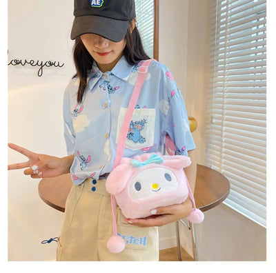 Sanrio  Bag Kawaii Cinnamoroll Handbag Tote Plushie Shoulder Messenger Bags Kuromi Hello Kitty Stuffed Makeup Backpack Gift