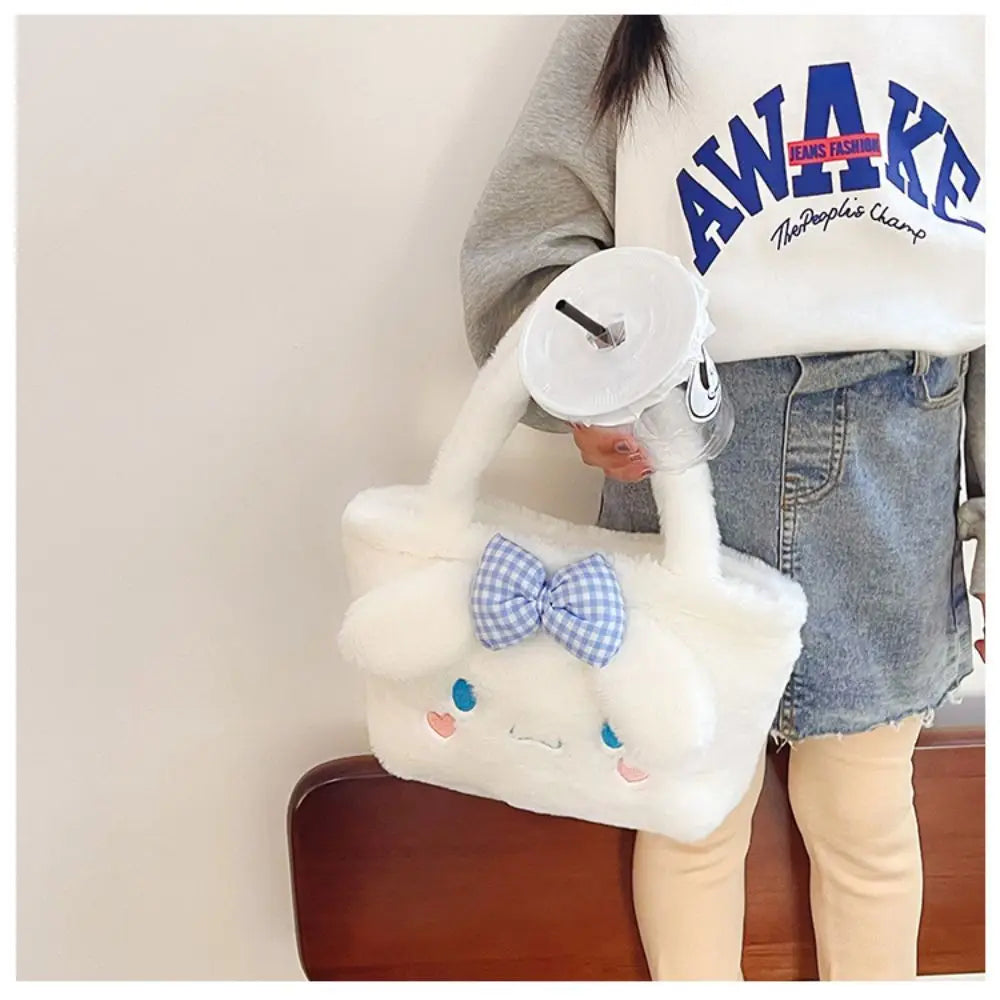 Sanrio Plush Bag Kawaii Kuromi Cinnamoroll Melody Cartoon Anime Handbag Crossbody Cosmetic Travel Storage Bags Women Girls Gifts