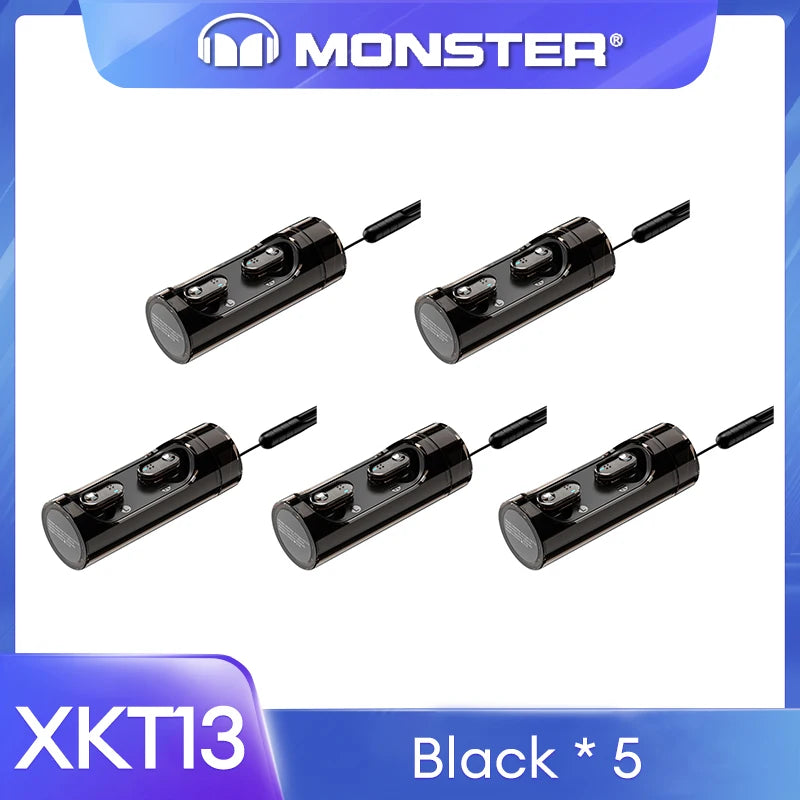 Original Monster V5.3 Wireless Bluetooth Headset XKT13 HIFI Sound Earphones Long Standby Earbuds Rotating Transparent Shell New