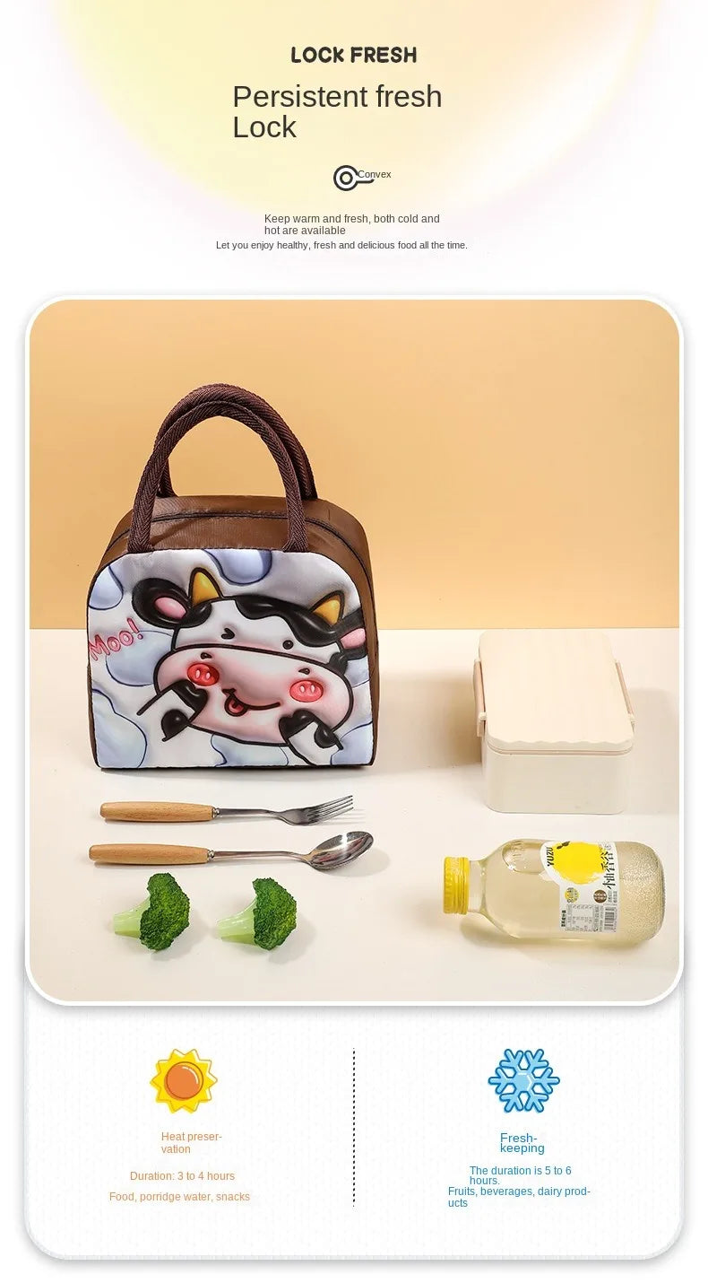 Cute Printed Cartoon Lunch Bag for Kids with Insulation and Preservation Function Bag Organizer Tote Bag with Zipper