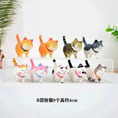 9pcs Cute Cat Ornaments Kawaii Bell Cat Animal Fairy Garden Cat Figurines Sculpture Office Home Decoration Desktop Birthday Gift