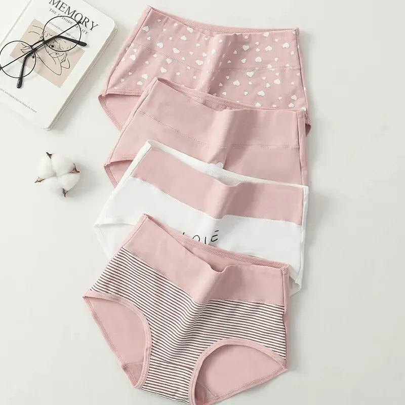 4Pcs Women's Panties High Waist Underwear Fashion Print Girls Briefs Breathable Cotton Panty Plus Size M-5XL Female Lingerie