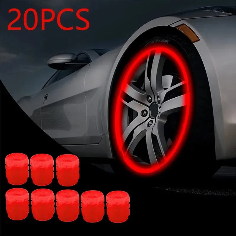 Luminous Valve Caps Fluorescent Red Night Glowing Car Motorcycle Bicycle Wheel Styling Tyre Hub Universal Cap Decor 20Pcs