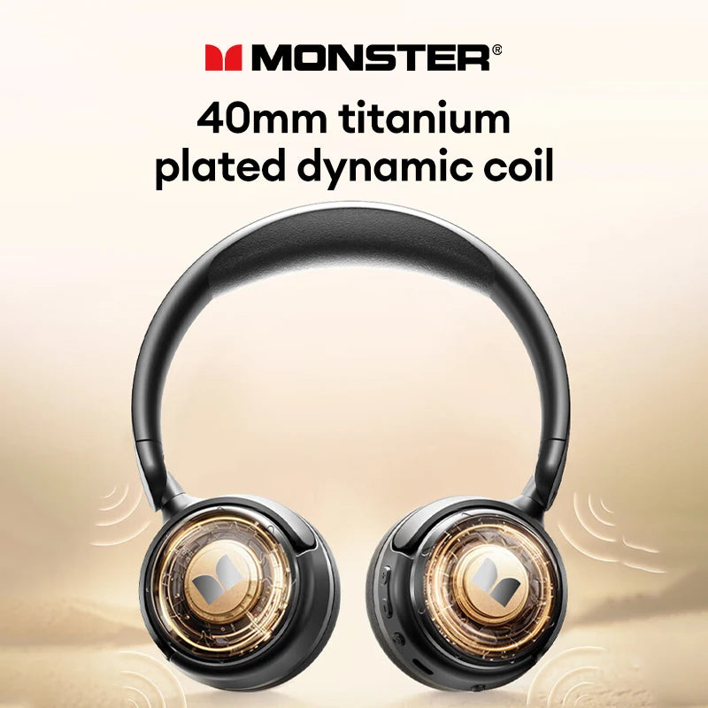 Monster MQH08 Wireless Bluetooth 5.4 Over-Ear Headphones 60H Long Battery Life Earbuds Noise Cancelling Gaming Headset With Mic