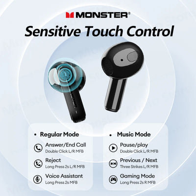 Original Monster XKT12 Gaming Earphones Bluetooth 5.3 TWS Wireless Headset HIFI Sound Earbuds Noise Reduction Headphones 300mAh